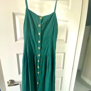 Green linen midi dress